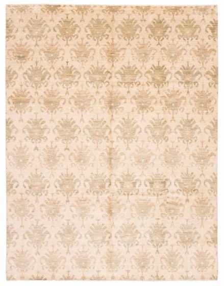 Transitional Ivory Area rug 9x12 Indian Hand-knotted 378617
