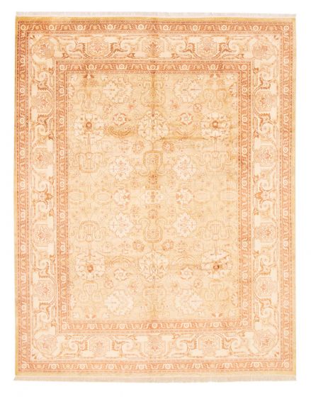 Bordered  Traditional Green Area rug 6x9 Pakistani Hand-knotted 379240