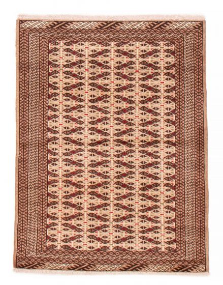 Bordered  Tribal Ivory Area rug 3x5 Pakistani Hand-knotted 385526