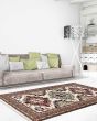 Bordered  Geometric Ivory Area rug 4x6 Persian Hand-knotted 382264