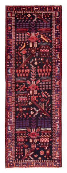 Bordered  Tribal Blue Runner rug 10-ft-runner Turkish Hand-knotted 380178
