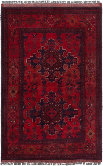 Bordered  Tribal Red Area rug 3x5 Afghan Hand-knotted 281517