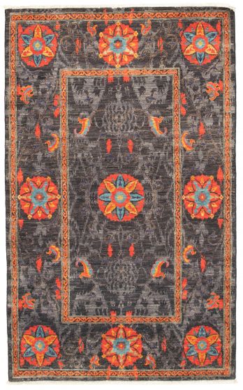 Bordered  Transitional Black Area rug 5x8 Pakistani Hand-knotted 310767