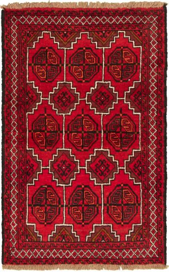 Bordered  Tribal Red Area rug 3x5 Afghan Hand-knotted 321676