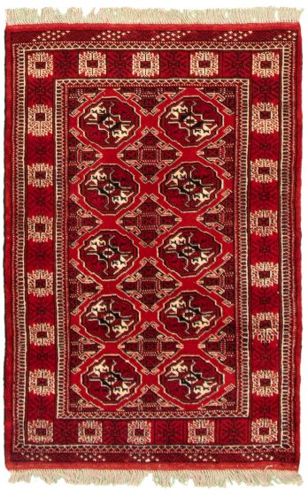 Bordered  Tribal Red Area rug 3x5 Turkmenistan Hand-knotted 332322