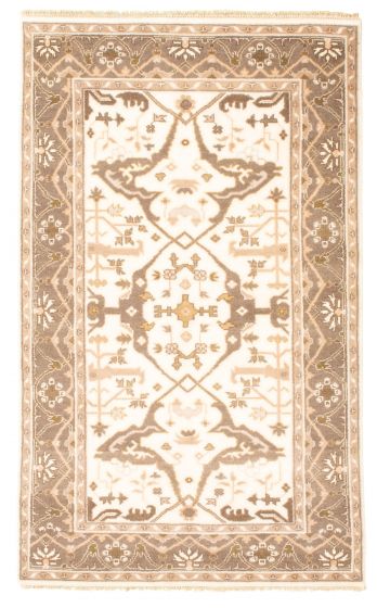 Bordered  Traditional Ivory Area rug 5x8 Indian Hand-knotted 344086