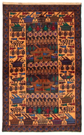 Bordered  Tribal Black Area rug 3x5 Afghan Hand-knotted 365412