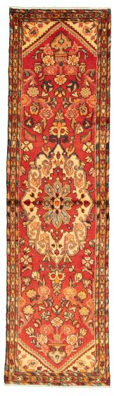 Bordered  Tribal Red Runner rug 9-ft-runner Persian Hand-knotted 323350