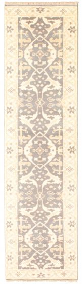 Bordered  Traditional Grey Runner rug 10-ft-runner Indian Hand-knotted 345072