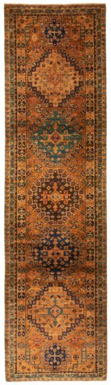 Bordered  Traditional Brown Runner rug 10-ft-runner Afghan Hand-knotted 346682