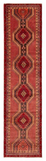 Bordered  Vintage Brown Runner rug 13-ft-runner Turkish Hand-knotted 390793