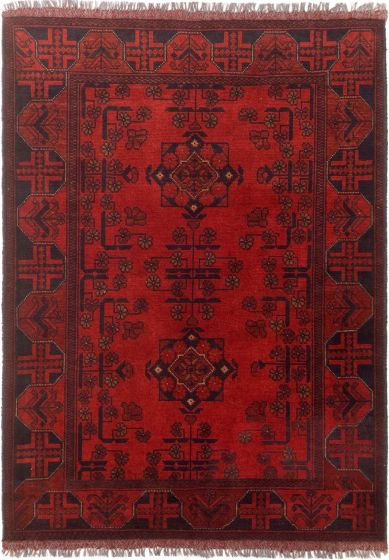 Bordered Tribal Red Area rug 3x5 Afghan Hand-knotted 305521