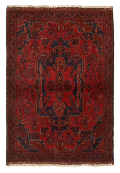 Bordered  Tribal Red Area rug 3x5 Afghan Hand-knotted 329604