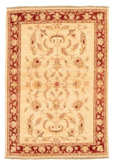 Bordered  Traditional Ivory Area rug 4x6 Afghan Hand-knotted 331416