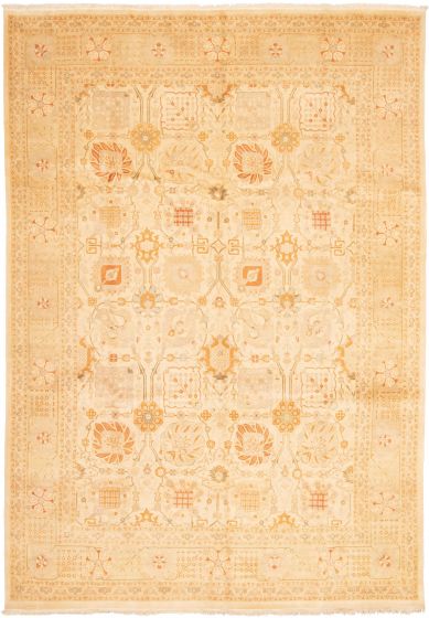 Bordered  Traditional Ivory Area rug 10x14 Pakistani Hand-knotted 338472