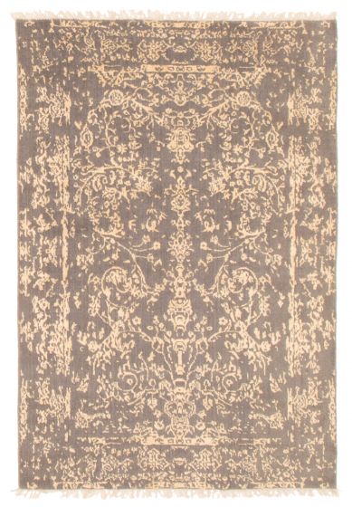 Casual  Transitional Grey Area rug 4x6 Indian Hand-knotted 350398