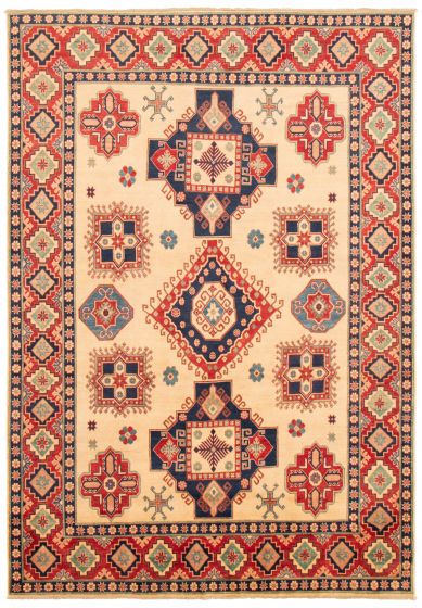 Bordered  Traditional Ivory Area rug Unique Afghan Hand-knotted 363756