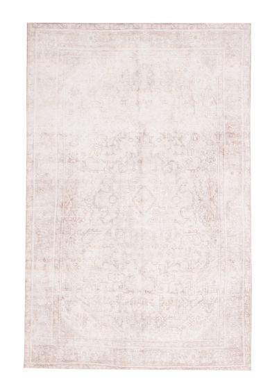Bordered  Vintage/Distressed Ivory Area rug 5x8 Turkish Hand-knotted 374160