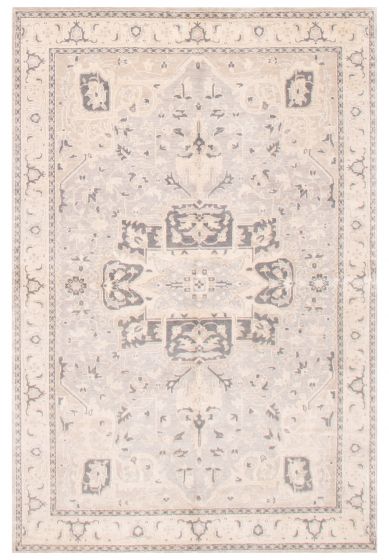 Bordered  Traditional Grey Area rug 5x8 Indian Hand-knotted 374631