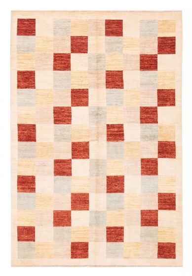 Transitional Ivory Area rug 6x9 Pakistani Hand-knotted 375670
