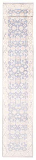 Bordered  Traditional Blue Runner rug 16-ft-runner Indian Hand-knotted 377714