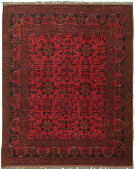 Bordered  Tribal Red Area rug 4x6 Afghan Hand-knotted 326043