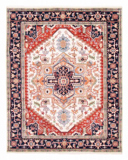 Bordered  Traditional Ivory Area rug 6x9 Indian Hand-knotted 377633