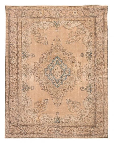 Bordered  Vintage/Distressed Brown Area rug 9x12 Turkish Hand-knotted 378124