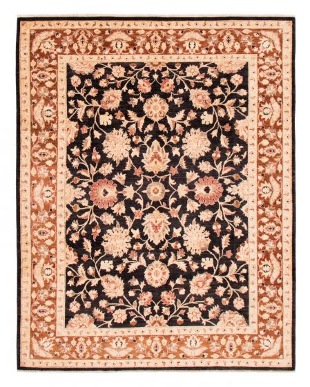 Bordered  Traditional Black Area rug 6x9 Afghan Hand-knotted 379310