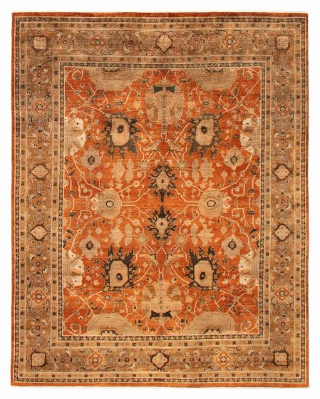 Bordered  Traditional Orange Area rug 6x9 Pakistani Hand-knotted 391531