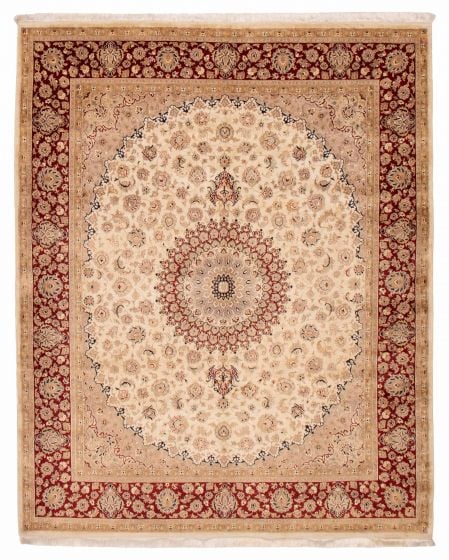 Bordered  Traditional Ivory Area rug 6x9 Pakistani Hand-knotted 392824