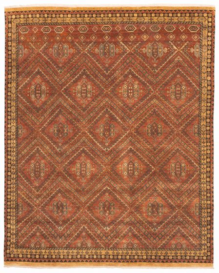 Geometric Traditional Brown Rectangle 8x10 Indian Hand-knotted 428977