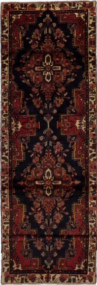 Bordered  Persian Black Runner rug 13-ft-runner Persian Hand-knotted 279009