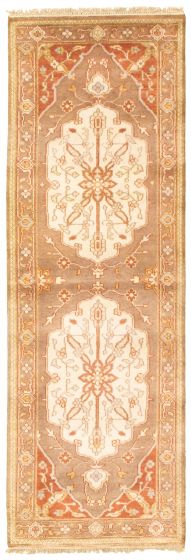 Bordered  Traditional Brown Runner rug 8-ft-runner Indian Hand-knotted 344940
