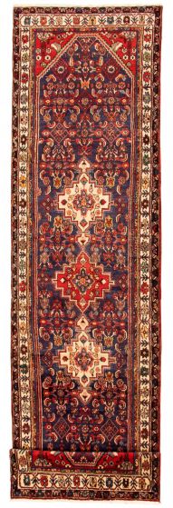 Bordered  Traditional Blue Runner rug 14-ft-runner Persian Hand-knotted 352375