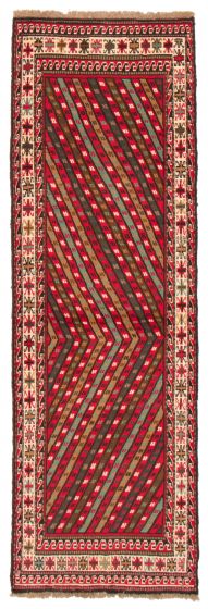 Bordered  Tribal Red Runner rug 10-ft-runner Turkish Hand-knotted 368994