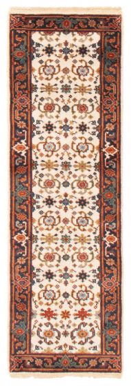 Bordered  Traditional Ivory Runner rug 8-ft-runner Indian Hand-knotted 370044