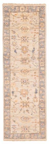 Geometric Grey Runner Rug 8 Feet Indian Hand-knotted 422486