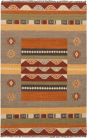 Transitional Brown Area rug 5x8 Turkish Flat-weave 243877