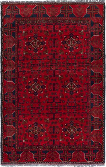 Bordered  Tribal Red Area rug 3x5 Afghan Hand-knotted 282472