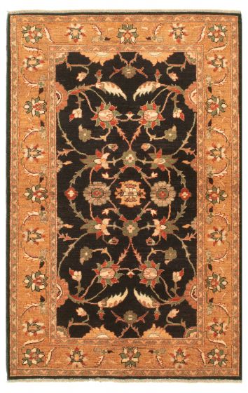 Bordered  Traditional Black Area rug 4x6 Afghan Hand-knotted 318078