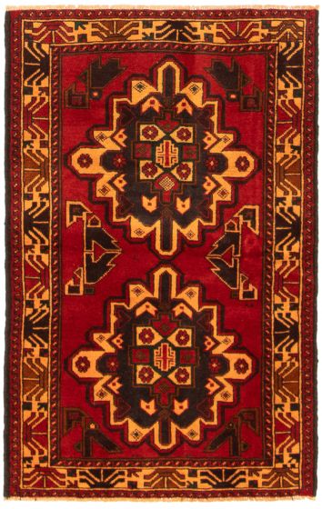 Bordered  Tribal Red Area rug 3x5 Afghan Hand-knotted 356731