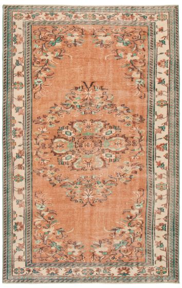 Bordered  Vintage Brown Area rug 5x8 Turkish Hand-knotted 358729