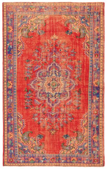 Bordered  Vintage Red Area rug 6x9 Turkish Hand-knotted 358766
