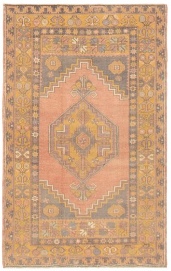 Bordered  Vintage Brown Area rug 3x5 Turkish Hand-knotted 358994