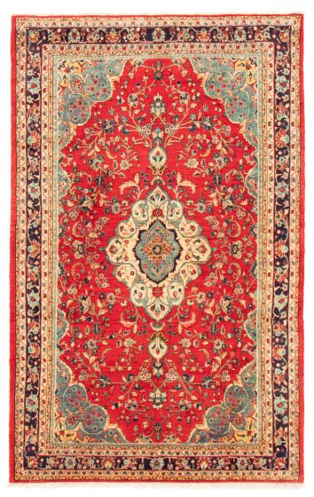 Bordered  Traditional Red Area rug 6x9 Persian Hand-knotted 366045