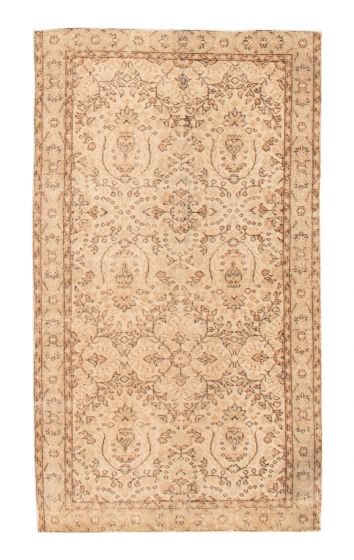 Bordered  Vintage Yellow Area rug 4x6 Turkish Hand-knotted 367471