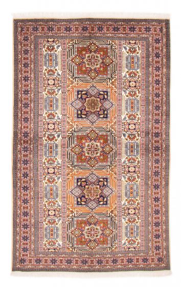 Bordered  Traditional Ivory Area rug 5x8 Persian Hand-knotted 382305