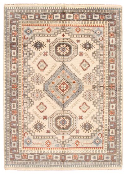 Bordered  Traditional Ivory Area rug 9x12 Indian Hand-knotted 310353
