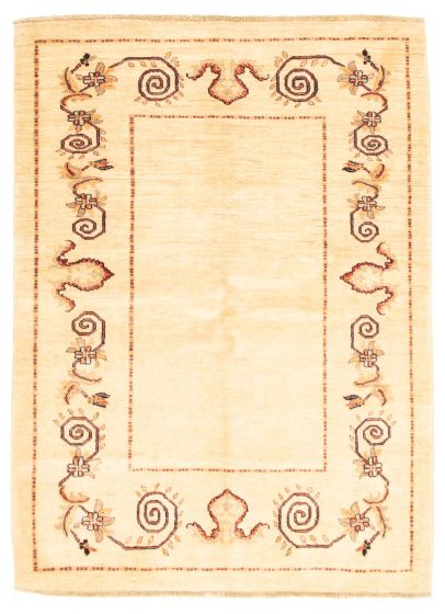 Bordered  Traditional Ivory Area rug 4x6 Afghan Hand-knotted 318082